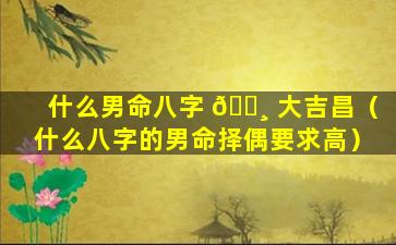 什么男命八字 🌸 大吉昌（什么八字的男命择偶要求高）